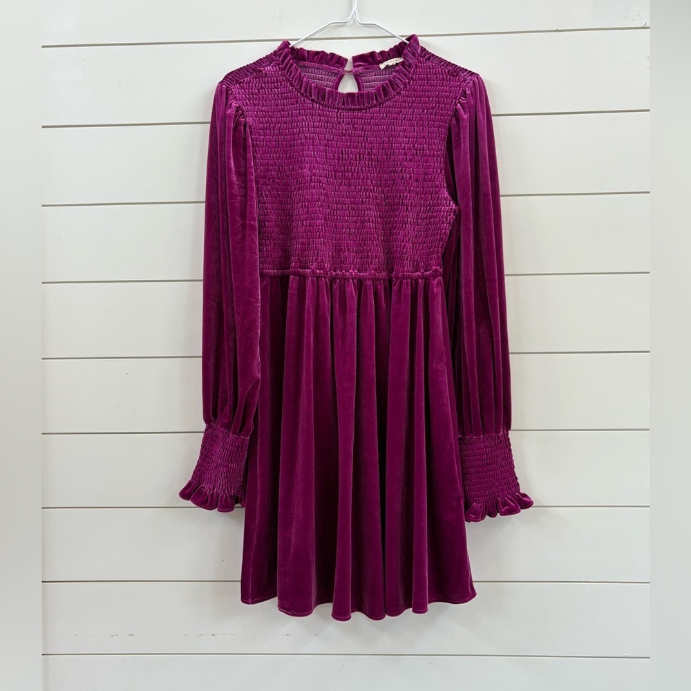 Jolie Velvet Smocked Long Sleeve Dress